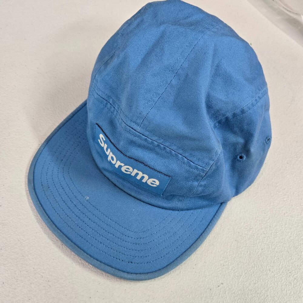 Supreme Men Cap One Sizes Blue Washed Chino Twill Camp Logo Patch Adjustable